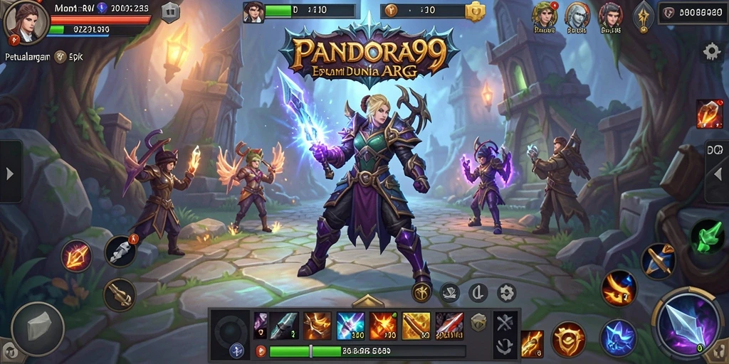 Gameplay ARPG PANDORA99 dengan karakter beraksi di dunia fantasi.