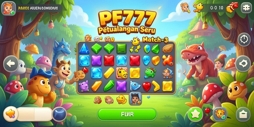 Screenshot PF777 menampilkan aksi seru permainan Match-3 yang penuh warna.