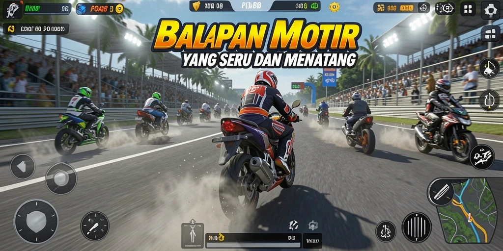 Screenshot POA88 menunjukkan aksi balapan motor yang intens dan menegangkan.