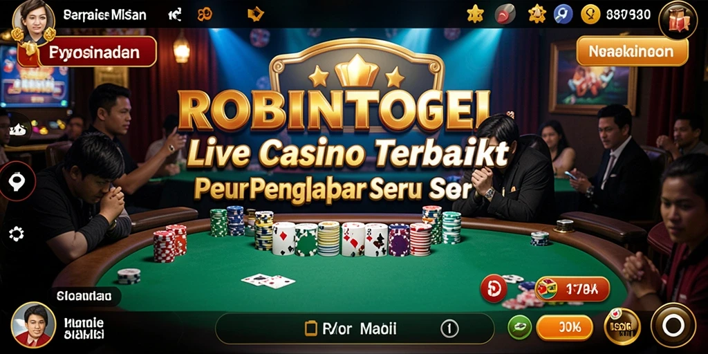 Screenshot utama ROBINTOGEL menampilkan dealer profesional dan suasana kasino yang menarik.