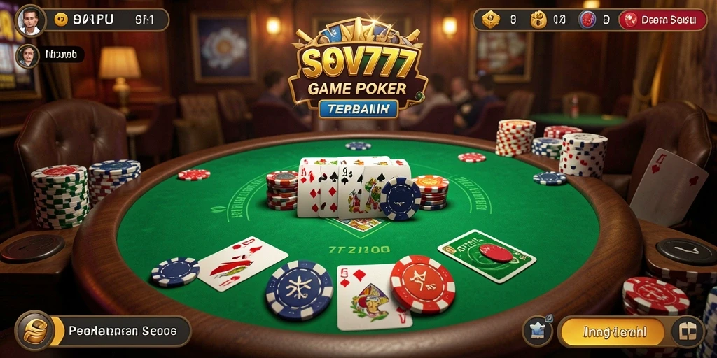 Tampilan gameplay seru dari SOV777 dengan suasana poker yang mendebarkan.