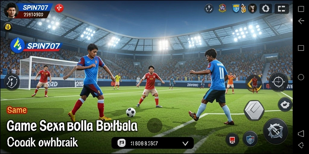 Tampilan gameplay SPIN707 dengan aksi sepak bola yang intens.