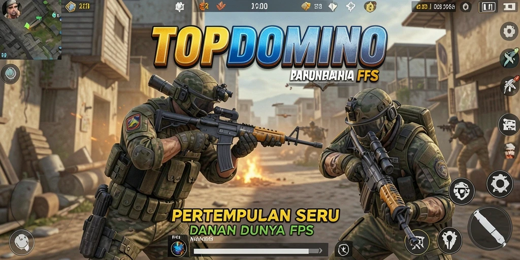 Screenshot gameplay intens dari TOPDOMINO dalam mode FPS.