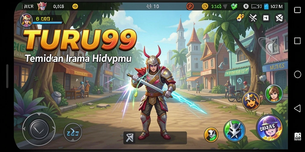 Screenshot utama TURU99 menampilkan gameplay musik yang seru.