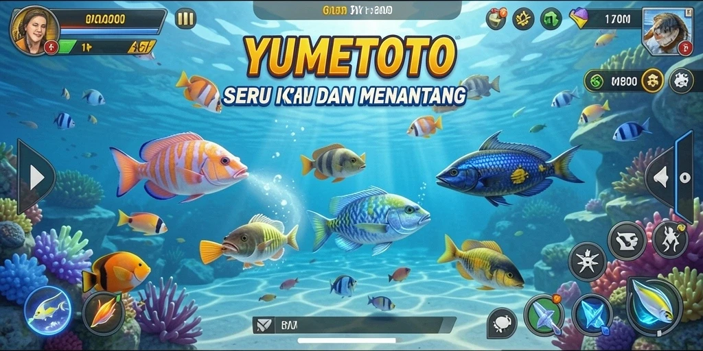 Gameplay YUMETOTO dengan aksi menembak ikan yang seru.