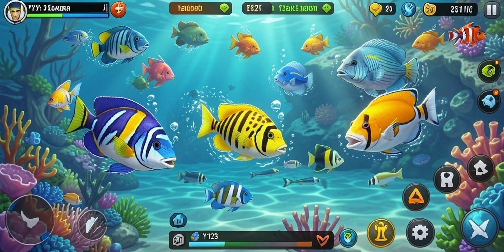 Screenshot gameplay YY123 menampilkan aksi menarik saat menangkap ikan.